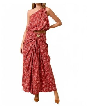 Lalavon One Shoulder Bubbled Top And Shirred Maxi Skirt Set