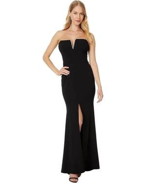 Betsy & Adam Dress Front Slit Notch Neck Sleeveless A-Line Kfc97 - Black