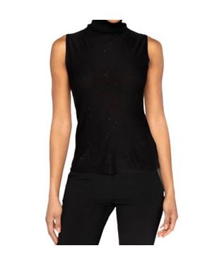 Kinross Cashmere Sequin Sleeveless Funnel Tank - Black