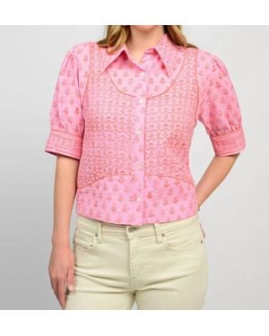 Ivy Jane Kantha Stitched Shirt Jacket - Pink