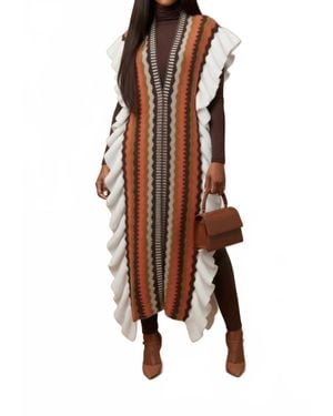 K TOO Longline Flutter Sleeves Cardigan - Brown