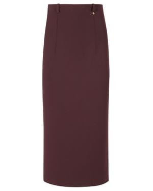 Nissa Bordeaux Belt Loops Back Slit Pockets Polyester Midi Skirt - Purple