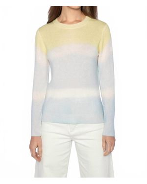 Kinross Cashmere Painted Stripe Cashmere Crew Top - White