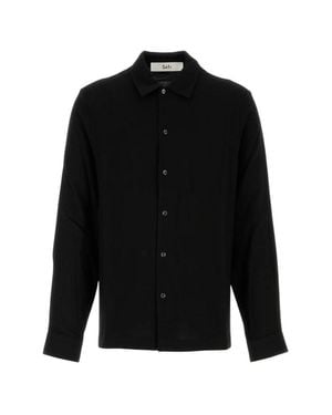 Séfr Minimalist Button-Up Shirt With Classic Collar And Tailored Silhouette - Black