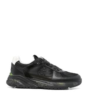 Premiata Mased Leather Graphic Sole Sneakers - Black