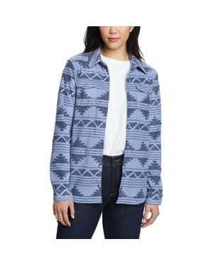 Eddie Bauer Fast Fleece Button Up Long Sleeve Shirt Jacket - Blue