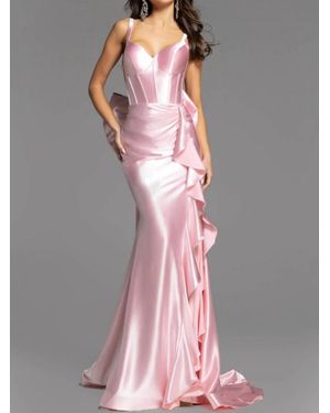 Jovani Backless Satin Gown With Bow Accent - Pink