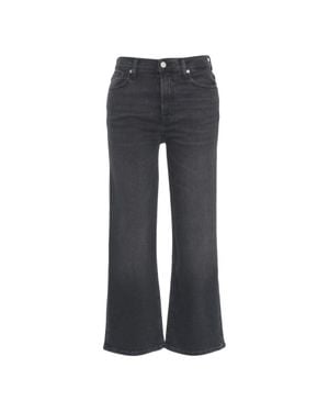 7 For All Mankind Washed Straight Leg Jeans With Flared Hem And Classic Five-Pocket Design - Blue