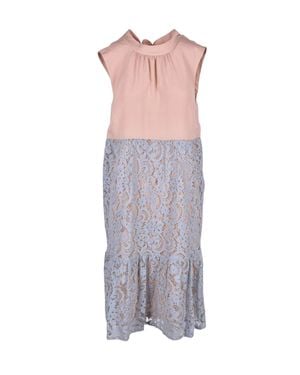 Semicouture Sleeveless Light And Midi Dress With Lace Overlay - Gray