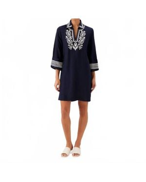 Karen Kane Cuffed Sleeve Embroidered Dress - Blue