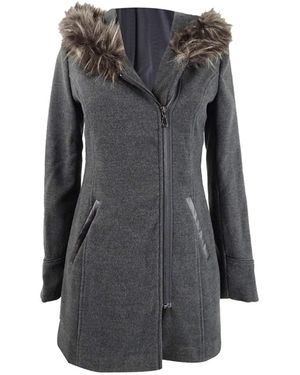Maralyn & Me Juniors' Faux-Fur-Trim Hooded Coat Dark Size Extra Large - Gray