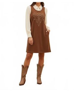 Turquoise Haven Front Stitch Dress - Brown
