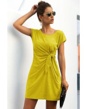 TRUEDAMES Solid Twist Knot Front Short Sleeve Tee Fit Dress - Yellow