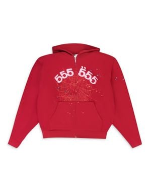 Sp5der Angel Number Zip Hoodie - Red