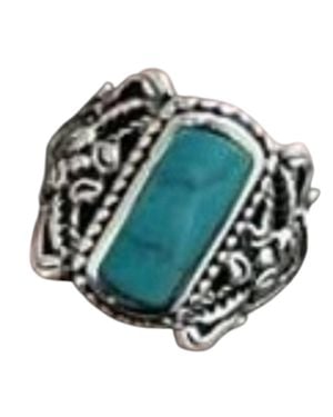 BOHO SOL Sterling Rectangle Scrolled Ring - Green