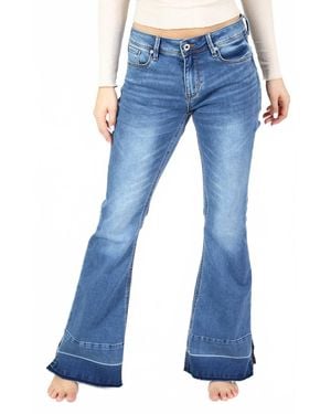 Grace In La Easy Fit Mid-Rise Denim Flare Jeans - Blue