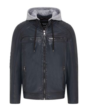 Infinity Leather Hooded Biker Lamb Leather Jacket - Blue