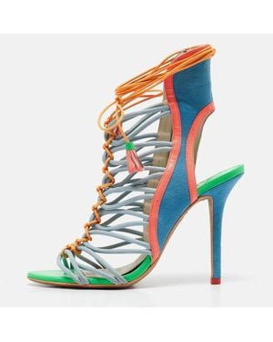 Sophia Webster Patent Leather And Suede Lacey Ankle Strap Sandals - Blue