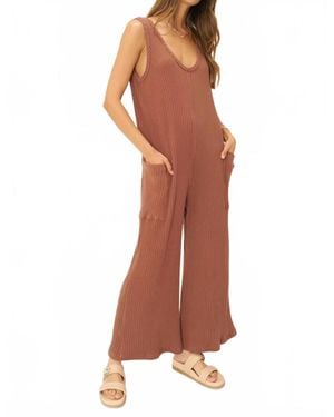 Project Social T Santa Maria Sweater Rib Wide Leg Jumpsuit - Brown