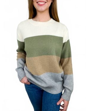 Michelle Mae Knit Long Sleeve Colorblock Sweater Top - Green