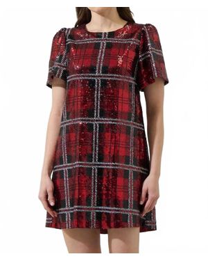 Sugarlips Sequin Plaid Mini Dress - Red