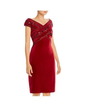 Tadashi Shoji Velvet Sequined Cocktail Dress - Red