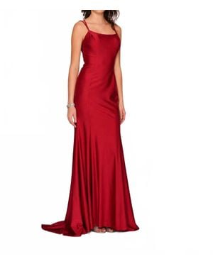 Dave & Johnny Laced-Up Back Long Satin Evening Gown - Red