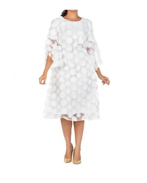 GIOVANNA Bell Sleeve A-Line Dress With Circular Petals Decor - White