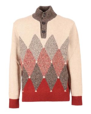 Ballantyne High Ribbed Turtleneck Pullover With Button Detail - Pink