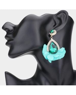 Fashnzfab Teardrop Stone Accented Fabric Petal Cluster Dangle Earrings - Gray