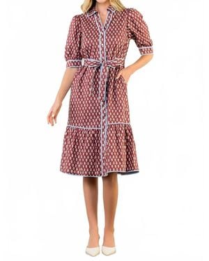 Thml Puff Sleeve Button Front Dress - Red