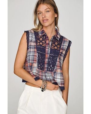 Pilcro Lace Swing Blouse - Blue