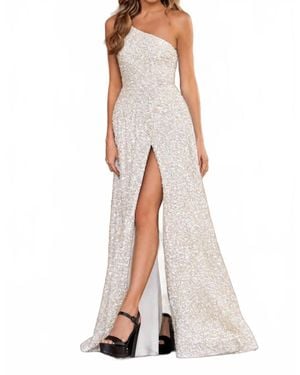 Sherri Hill One-Shoulder Sequin Evening Dress With Slit - White