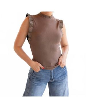 Doe And Rae Edgy Ruffles Faux Leather Tank Top - Gray