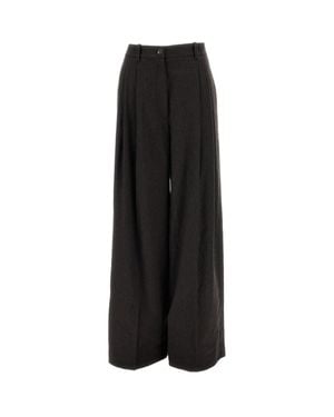 Ralph Lauren Taupe Melange Clarice Pleated Wool Straight-Leg Pants - Black