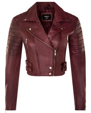 Infinity Leather Brando Cropped Jacket-Longtown - Red
