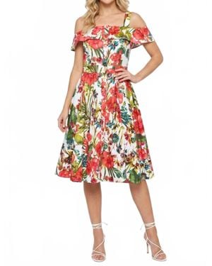 Gabby Skye Floral Cold-Shoulder Fit And Flare Party Dress - Red