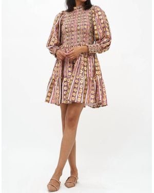 Oliphant Smocked Flirty 3/4 Sleeve Dress - Multicolor