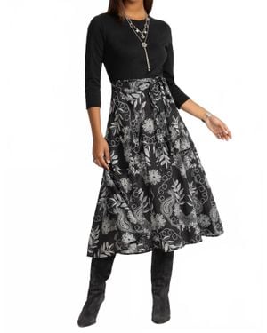Johnny Was Mixed Media Wrap Tie Dress - Black