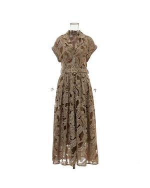 TRUEDAMES Summer Lace Embroidered Blazer Dress - Natural