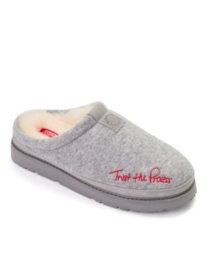 Dearfoams Daniella Karagach's Fireside By Embroidered Knit Shearling Clog Slippers - Gray