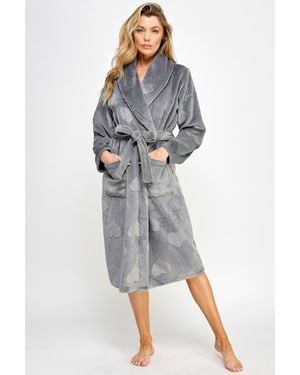 TRUEDAMES Ultra-Soft Heart Pattern Plush Lounge Robe - Gray