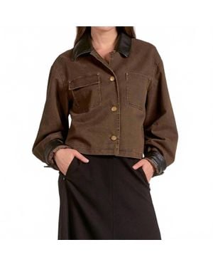 Elan Barn Coat Jacket With Leather Trim - Brown