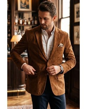Infinity Leather Italian Tan Suede Leather Blazer Jacket - Brown