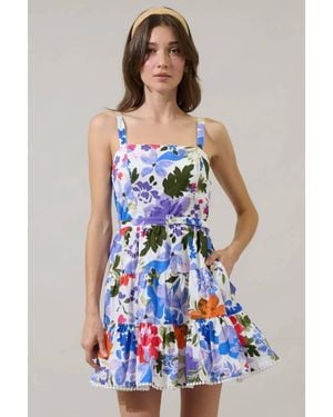 Sugarlips Amania Floral Nayra Tiered Poplin Mini Dress - White