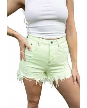 Anniewear High Rise Slit Distressed Denim Shorts - Green
