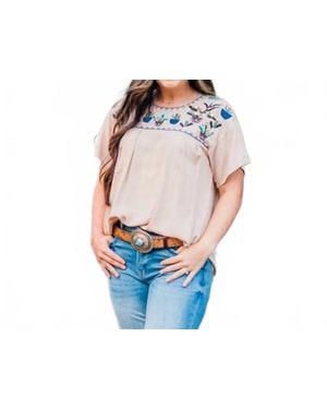 Layerz Clothing Cactus Embroidered Top - Blue