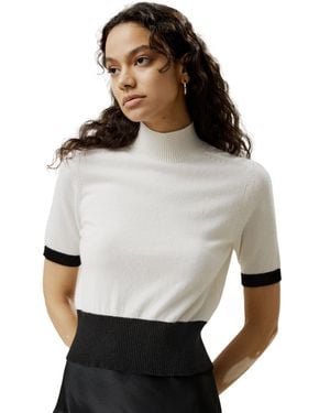 LILYSILK Gemini Mock Neck Cashmere Shirt For - White