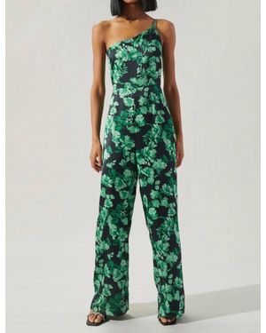 Sugarlips Bonnita One Shoulder Le Disko Satin Jumpsuit - Green