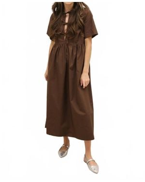 Olivaceous Stella Bow Front Relaxed Fit Midi Dress - Brown